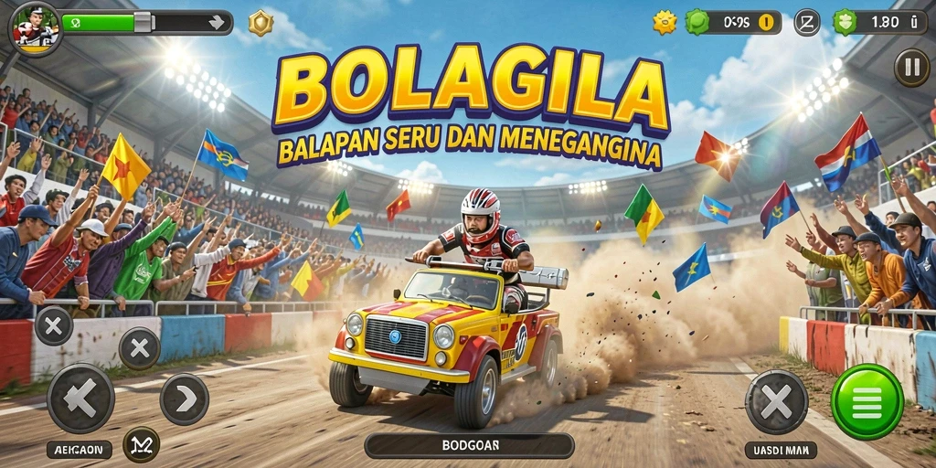 Tampilan mendebarkan dari balapan di BOLAGILA dengan berbagai mobil.