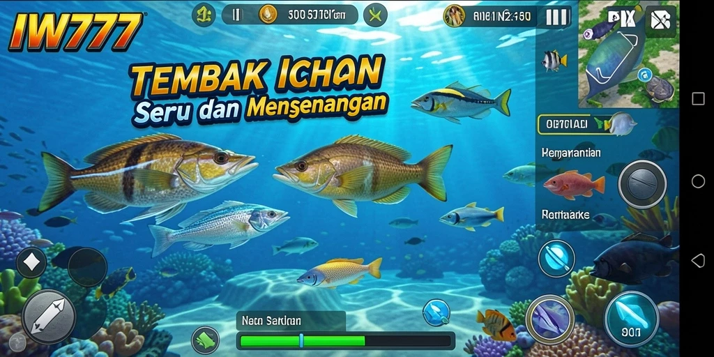 Screenshot IW777 menampilkan aksi seru menembak ikan.