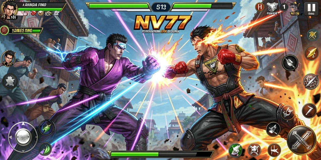 Tampilan gameplay seru dalam NV77, pertarungan yang mendebarkan.